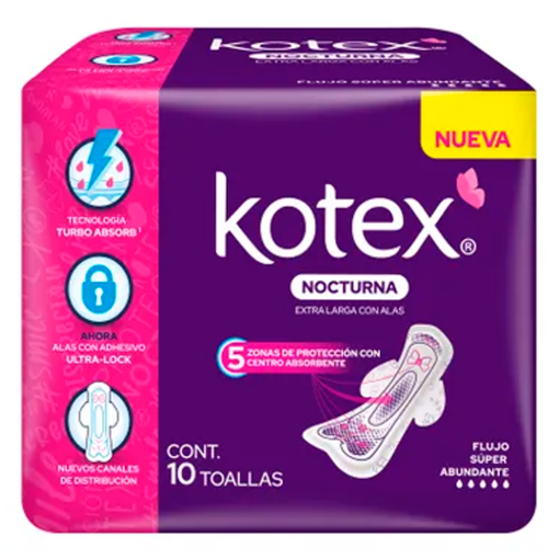 Imagen de Toalla Kotex Nocturna con Alas 10 PZS