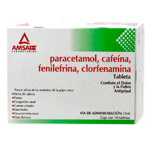 Imagen de Medicamento Amsa Clorfenamina Compuesta Tabletas 10 PZS