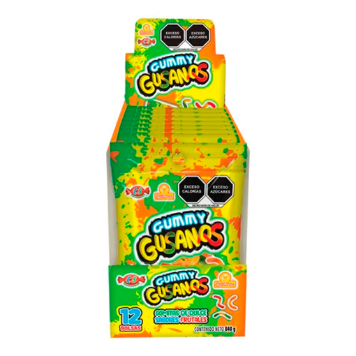 Imagen de Exhibidor Dulce Las Delicias Gummy Gusanos Frutal 70 GRS