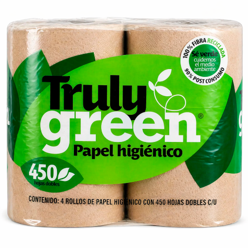 Imagen de Papel Higiénico Truly Green 450 Hojas Dobles Café 4 PZS
