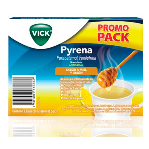 Imagen de Exhibidor Té Vick Pyrena Miel & Limón Sobre 5 PZS