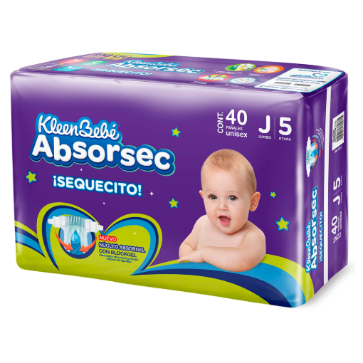 Imagen de Pañal Kleen Bebe Absorsec Jumbo Más 6 Piezas Gratis 40 PZS