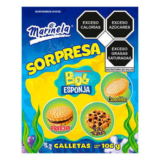 Imagen de Exhibidor Galletas Marinela Mix Bob Esponja Sorpresa 106 GRS