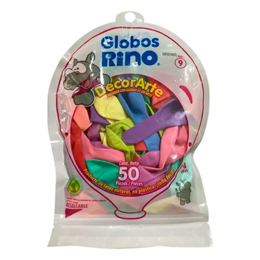 Imagen de Globo Rino #9 Surtido 50 PZS