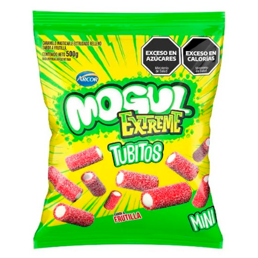 Imagen de Dulce Gomita Arcor Mogul Extra Tubitos Frutilla 500 GRS