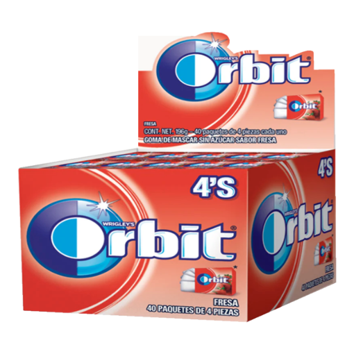 Imagen de Exhibidor Chicle Orbit 4's Fresa + 4 Piezas 40 PZS