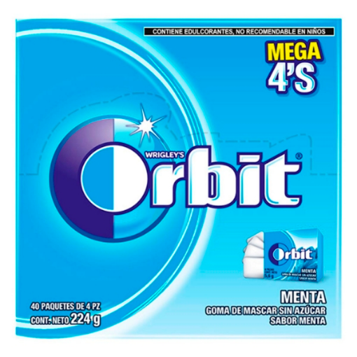 Imagen de Exhibidor Chicle Orbit 4's Menta + 4 Piezas 40 PZS