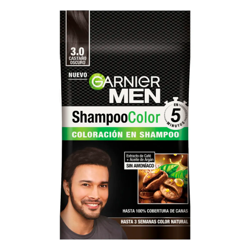 Imagen de Tinte Shampoo Color Garnier Men 3.0 Castaño Oscuro 1 PZS