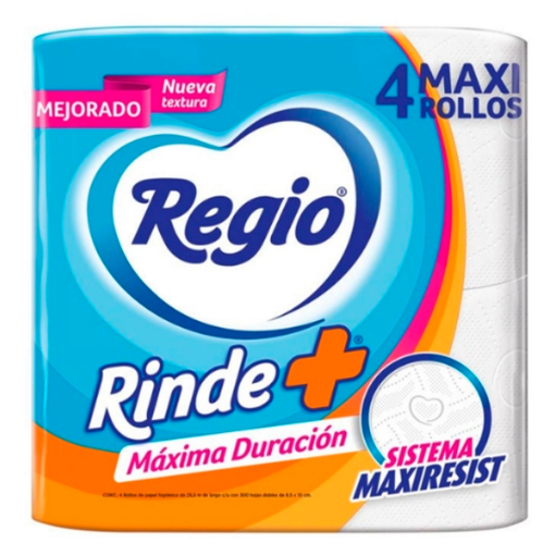 Imagen de Papel Higiénico Regio RindeMás 400 Hojas Dobles 4 PZS