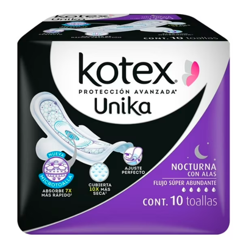 Imagen de Toalla Kotex Unika Nocturna con Alas + 3 Piezas 10 PZS