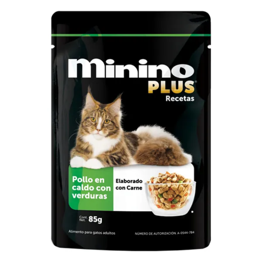 Imagen de Alimento Minino Plus Pollo en Caldo de Verduras 85 GRS